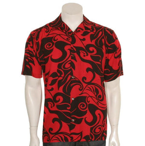 Monstera Swirl Mens Aloha Shirt - Red/Black