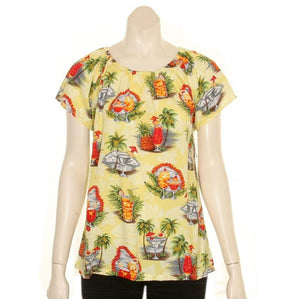 Hilo Hattie Tropical Martini Rayon Women's Peasant Blouse (TT423-70158) - Yellow