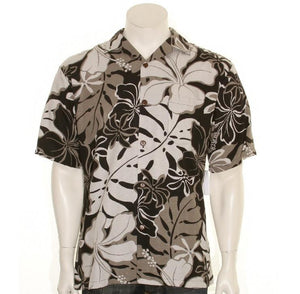 Hilo Hattie Royal Hibiscus Rayon Dobby Men's Aloha Shirt (542-70078)- Black