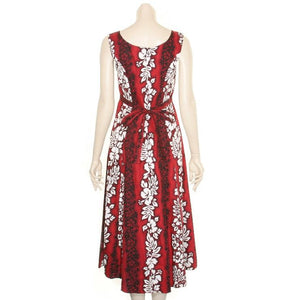 Hibiscus Panel Sylvia Round Neck Back Tie Long Dress(27606-tkr471) ~ Red