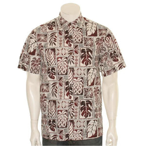 Men's Pineapple Monstera Cotton Aloha Shirt (10506) ~ Burgundy