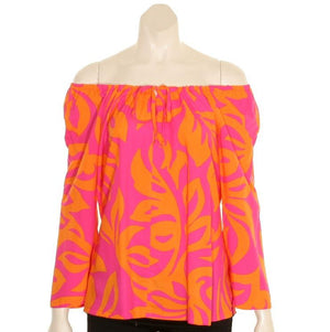 Hilo Hattie Monstera Peasant Blouse 3/4 sleeve - Pink