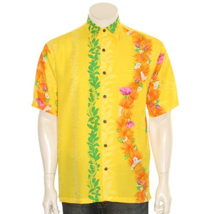 Hilo Hattie 519 Rayon Ohia Men's Aloha Shirt  - Yellow