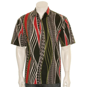 Hilo Hattie 519 Tribal Panel Cotton Men's Aloha Shirt  - Black