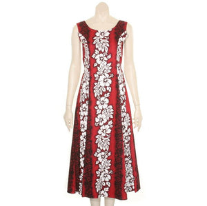 Hibiscus Panel Sylvia Round Neck Back Tie Long Dress(27606-tkr471) ~ Red