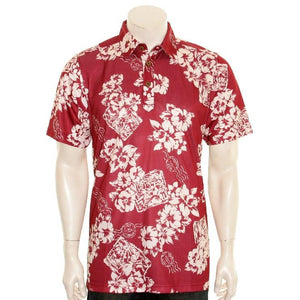 NEW! Floral Postcard Men's Aloha POLO - Red