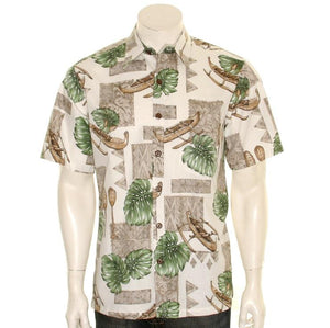 Men's NEW Canoe Reverse Print Aloha Shirt (H60188)~ BEIGE