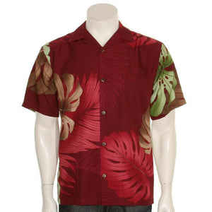 Monstera Palm Fronds Men's Aloha Shirt(542-CT-006)~ Burgundy