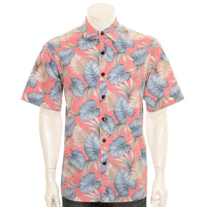 Men's Hilo Garden Reverse Print  Cotton Aloha Shirt ~ Pink