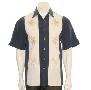 Bamboo Cay "Pacific Paneled Palms - Navy" - Men's Aloha Shirt (WB-2002 RE)