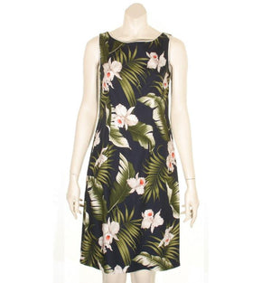 Navy Floral Women's Short Piped Neck Dress(65404r-TS033)