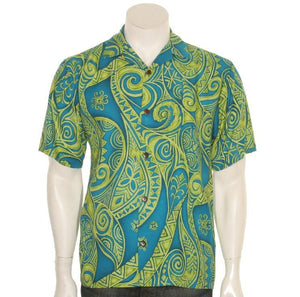 Tribal Wave Aloha Shirt - Teal