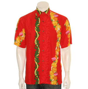 Hilo Hattie 519 Rayon Ohia Men's Aloha Shirt  - Red