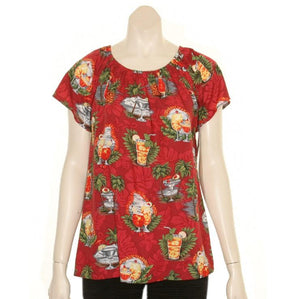 Hilo Hattie Tropical Martini Rayon Women's Peasant Blouse (TT423-70158) - Red