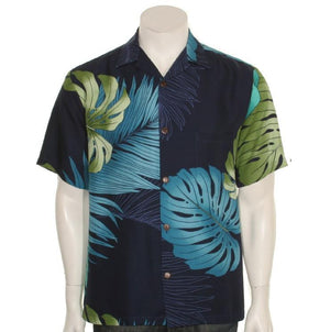 Monstera Palm Fronds Men's Aloha Shirt(542-CT-006) ~ Navy