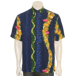 Hilo Hattie 519 Rayon Ohia Men's Aloha Shirt  - Navy