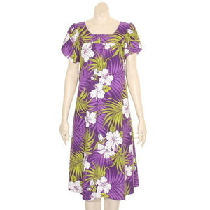 Hilo Hattie  Poly-Cotton Tulip Sleeve Dress - Purple