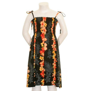 Girls Hawaiian Floral Panel Smock Dress - Black (ET03K-Panel)