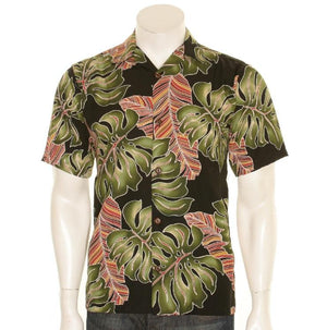 Hilo Hattie Monstera Mens Rayon Aloha Shirt(10104-DW017) ~Black