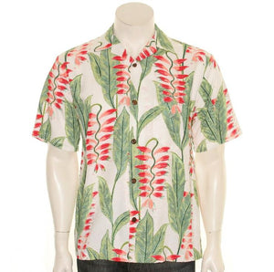 Hilo Hatte  Heliconia Garden  Mens Aloha Shirt (10104-TT70117)- White