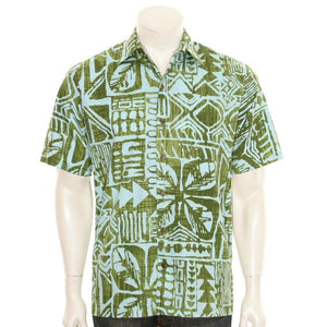 Tapa-Box Men's Aloha Shirt ~ Olive