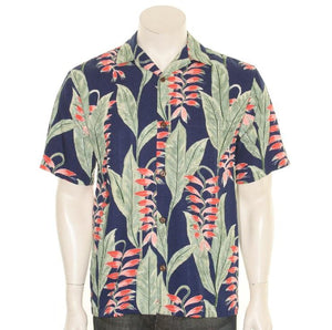 Hilo Hatte  Heliconia Garden  Mens Aloha Shirt (10104-TT70117)- Navy