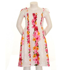 Girls Hawaiian Floral Panel Smock Dress - White (ET03K-Panel)