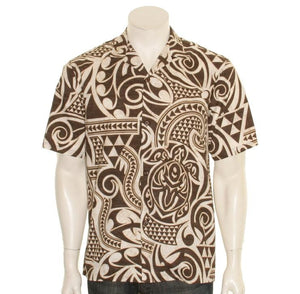 Hilo Hattie Tribal Tattoo Men's Aloha Shirt(542-AT160115V)) ~ Brown