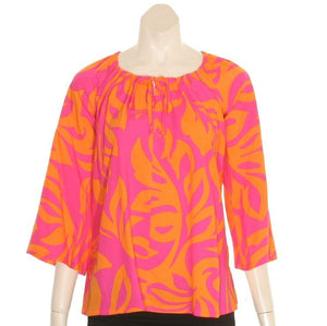 Hilo Hattie Monstera Peasant Blouse 3/4 sleeve - Pink