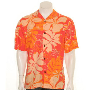 Hilo Hattie Royal Hibiscus Rayon Dobby Men's Aloha Shirt (542-70078)- Red/Orange