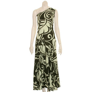 Tiare Swirl "Stephanie" One Shoulder Long Dress - Green