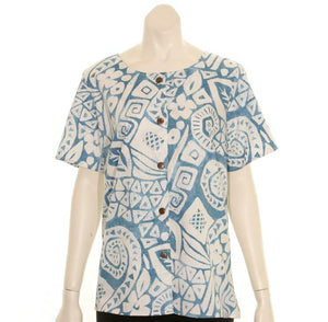 Women's Cotton Island Stamps Round Neck Top ~ Blue