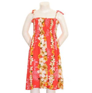 Girls Hawaiian Floral Panel Smock Dress - Peach (ET03K-Panel)