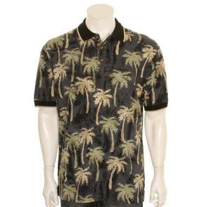 Bamboo Cay - Palm Trees Men's Polo Shirt (KRK-004) - Black