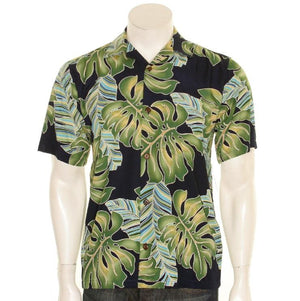 Hilo Hattie Monstera Mens Rayon Aloha Shirt(10104-DW017) ~ Navy