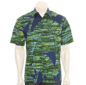 Mix Leaf Men's Aloha Shirt ~ Navy