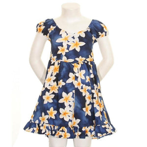 Girls Ruffle Hem Plumeria Sundress ~ Blue