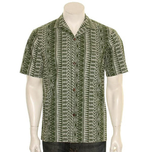 Hilo Hattie Seven Panel Tapa Aloha Shirt - Olive