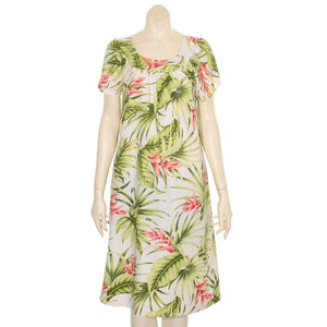 Hilo Hattie New "Ginger" Poly-Cotton Tulip Sleeve Dress - Beige