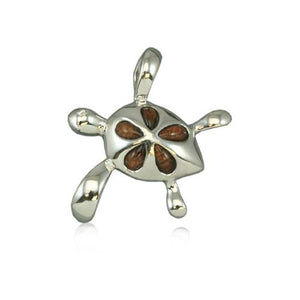 Sterling Silver Hawaiian Koa Wood Plumeria Honu Pendant