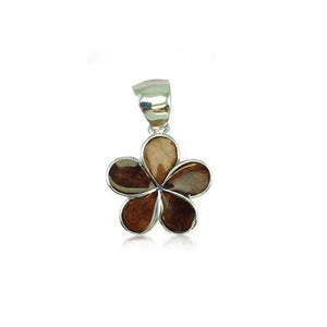 Sterling Silver Hawaiian Koa Wood Plumeria Pendant~15MM