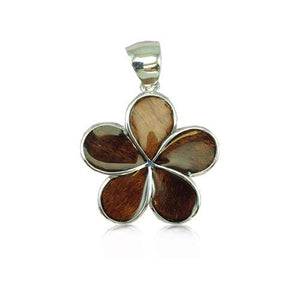 Sterling Silver Hawaiian Koa Wood Plumeria Pendant~20MM