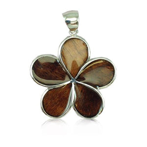 Sterling Silver Hawaiian Koa Wood Plumeria Pendant~25MM