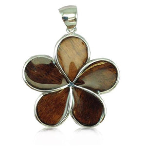 Sterling Silver Hawaiian Koa Wood Plumeria Pendant~35MM