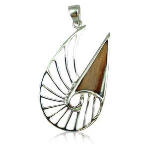 Sterling Silver Koa Wood Cut-In Nautilus Shell Pendant