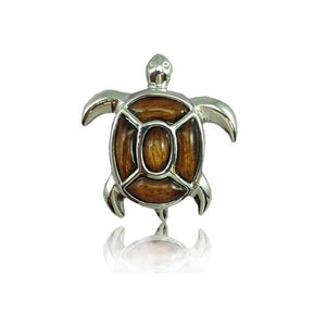 Sterling Silver Hawaiian Koa Wood Fancy Sea Turtle Pendant