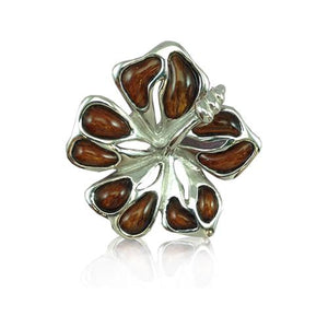 Sterling Silver Hawaiian Koa Wood Hibiscus Pendant~22MM