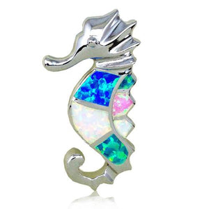 Sterling Silver Rainbow Opal Sea Horse Pendant