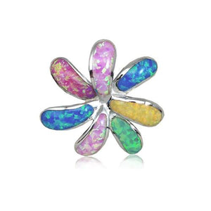 Sterling Silver Rainbow Opal Tiare Flower Pendant~25MM