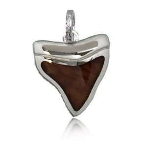 Sterling Silver Hawaiian Koa Wood Shark Tooth Pendant